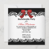 Junggeselinnen-Abschied Lace Red Corset High Heels Einladung (Rückseite)
