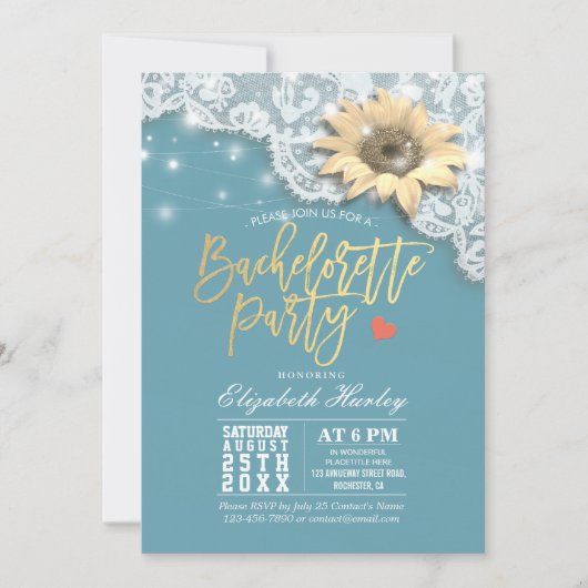 Junggeselinnen-Abschied Lace Sonnenblumen String L Einladung (Vorderseite)