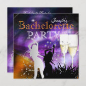 Junggeselinnen-Abschied Lila Champagne Dance Einladung (Vorne/Hinten)