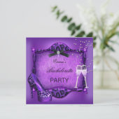 Junggeselinnen-Abschied Lila Leopard Black Shoes 2 Einladung (Stehend Vorderseite)