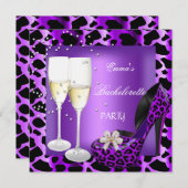 Junggeselinnen-Abschied Lila Leopard Black Shoes Einladung (Vorne/Hinten)