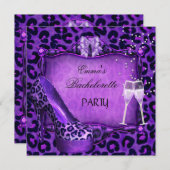 Junggeselinnen-Abschied Lila Leopard Black Shoes Einladung (Vorne/Hinten)