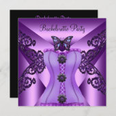 Junggeselinnen-Abschied Lila Lilac Corset Butterfl Einladung (Vorne/Hinten)