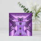 Junggeselinnen-Abschied Lila Lilac Corset Butterfl Einladung (Stehend Vorderseite)