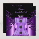 Junggeselinnen-Abschied Lila Lilac Corset Butterfl Einladung (Vorne/Hinten)