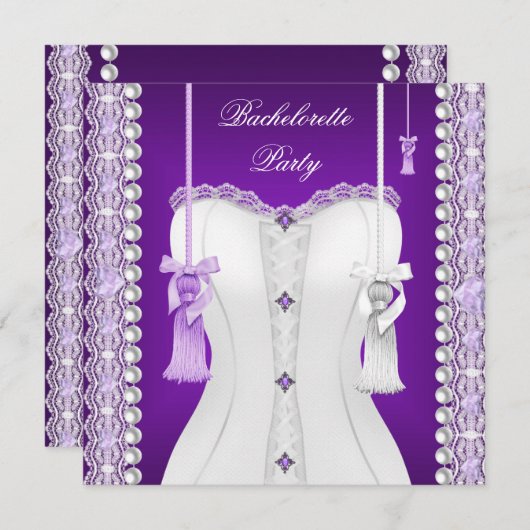 Junggeselinnen-Abschied Lila Lilac Corset Tassels Einladung (Vorne/Hinten)