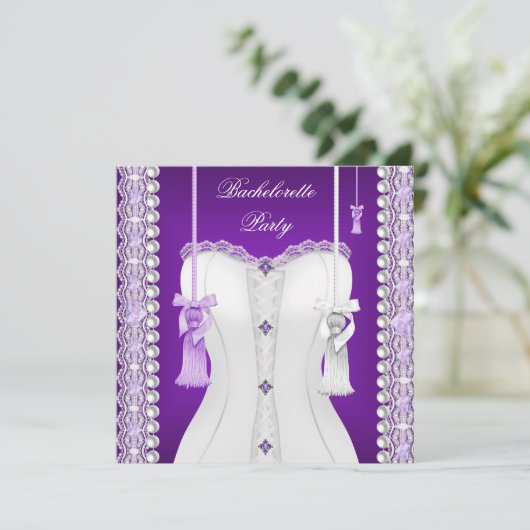 Junggeselinnen-Abschied Lila Lilac Corset Tassels Einladung (Stehend Vorderseite)