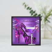 Junggeselinnen-Abschied Lila Pink Zebra Cocktail Einladung (Stehend Vorderseite)