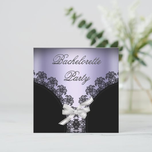 Junggeselinnen-Abschied Lilac Lila Black Lace Einladung (Stehend Vorderseite)