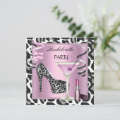 Junggeselinnen-Abschied Lipstick Pink Leopard Schu Einladung (Stehend Vorderseite)