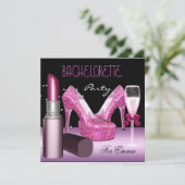 Junggeselinnen-Abschied Lipstick Pink Shoes Einladung (Stehend Vorderseite)