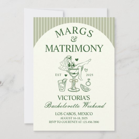 Junggeselinnen-Abschied Margs and Matrimone Einladung (Vorderseite)