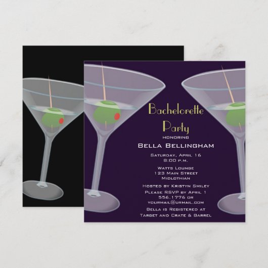 Junggeselinnen-Abschied Martini Einladung (Vorne/Hinten)