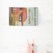 Junggeselinnen-Abschied mit rosa Wachturm Banner (InSitu)