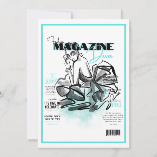 Junggeselinnen-Abschied Mode Diva Magazin Einladung (Vorderseite)