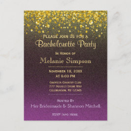 Junggeselinnen-Abschied | Moderne Gold- und Lila-C Einladungspostkarte