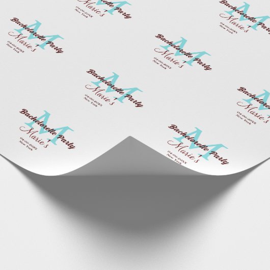 Junggeselinnen-Abschied Monogramm Name Datum angeb Geschenkpapier (Ecke)