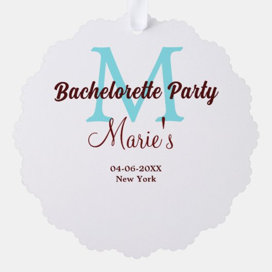 Junggeselinnen-Abschied Monogramm Name Datum angeb Ornament Karte (Rückseite)