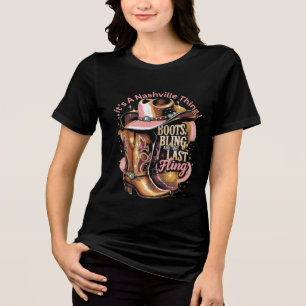 Junggeselinnen-Abschied Nashville -"Stiefel, Bling Tri-Blend Shirt