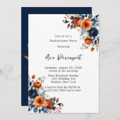 Junggeselinnen-Abschied Navy Blue und Orange Peony Einladung (Vorne/Hinten)