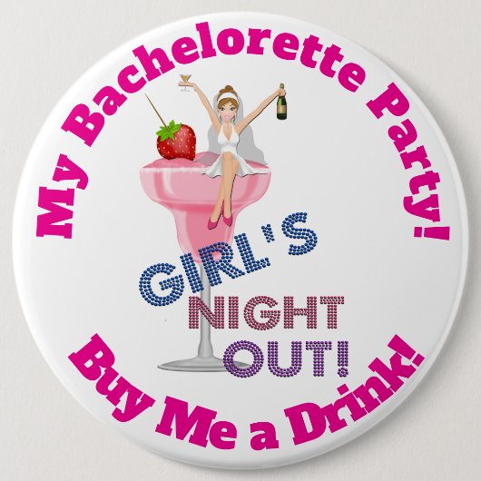 Junggeselinnen-Abschied Pinback Button, 6 HUGE Button (Vorderseite)