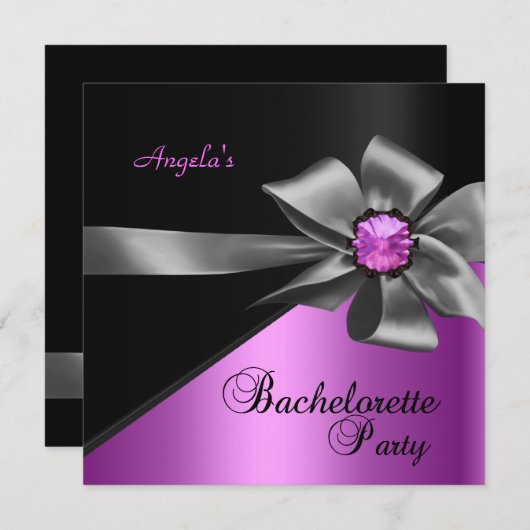 Junggeselinnen-Abschied Pink Black Bow Jewel Einladung (Vorne/Hinten)