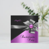 Junggeselinnen-Abschied Pink Black Bow Jewel Einladung (Stehend Vorderseite)