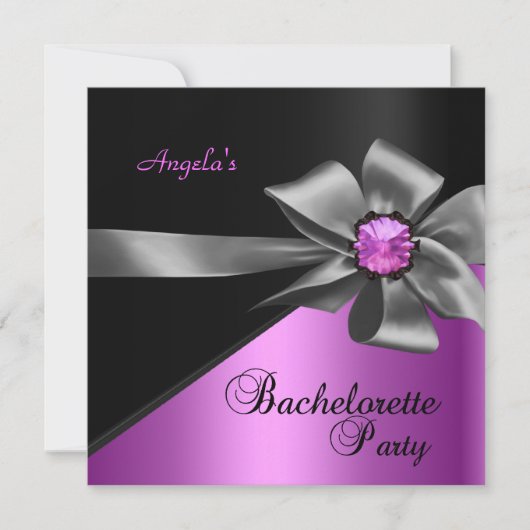 Junggeselinnen-Abschied Pink Black Bow Jewel Einladung (Vorderseite)