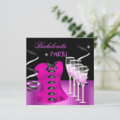 Junggeselinnen-Abschied Pink Corset Black Champagn Einladung (Stehend Vorderseite)