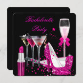 Junggeselinnen-Abschied Pink Lipstick Champagner H Einladung (Vorne/Hinten)