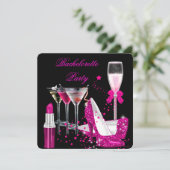 Junggeselinnen-Abschied Pink Lipstick Champagner H Einladung (Stehend Vorderseite)