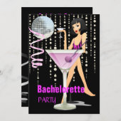 Junggeselinnen-Abschied Pink Martini Einladung (Vorne/Hinten)