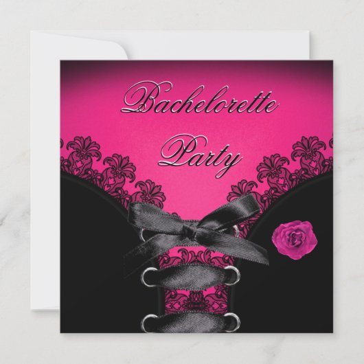 Junggeselinnen-Abschied Pink Rose Black Lace Einladung (Vorderseite)