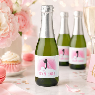 Junggeselinnen-Abschied Pink Silhouette Mannschaft Schaumweinetikett