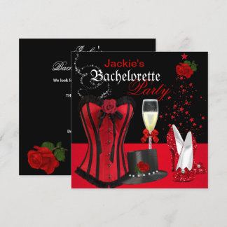 Junggeselinnen-Abschied Red Black Corset Tophat Einladung