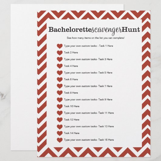 Junggeselinnen-Abschied Red Scavenger Hunt Game (Vorne/Hinten)