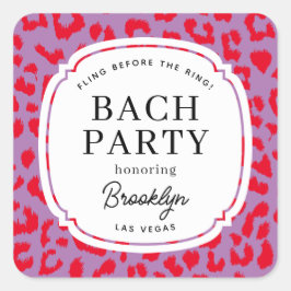 Junggeselinnen-Abschied Red und Lilac Animal Print Quadratischer Aufkleber