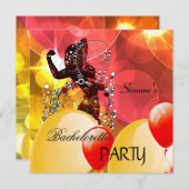 Junggeselinnen-Abschied Red Yellow Girl Balloons Einladung (Vorne/Hinten)