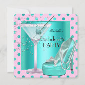 Junggeselinnen-Abschied Rosa Aquamarin Blau Türkis Einladung (Vorderseite)