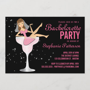 Junggeselinnen-Abschied Rosa Cocktail Bride Einlad Einladung