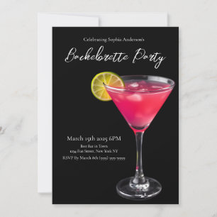 Junggeselinnen-Abschied-Rosa-Cocktail Einladung