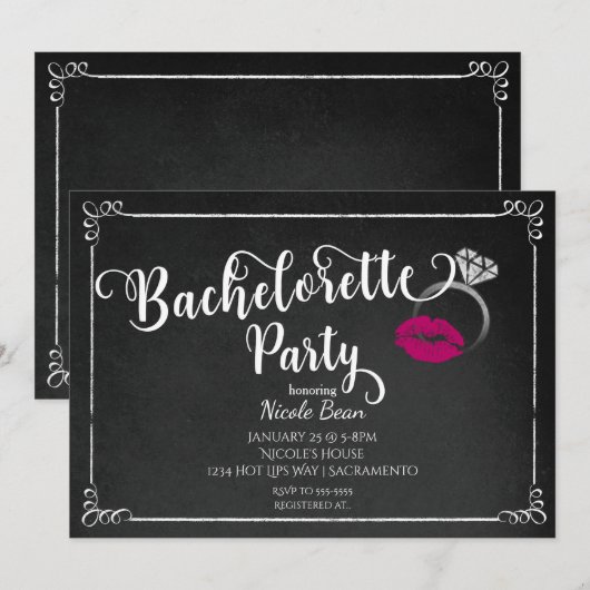 Junggeselinnen-Abschied Rosa Lippen Verlobung Einl Einladung (Vorne/Hinten)