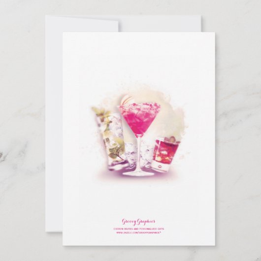 Junggeselinnen-Abschied rosa Martini und Cocktails Einladung (Rückseite)