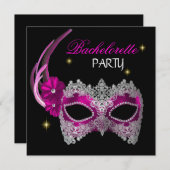 Junggeselinnen-Abschied Rosa Maske Schwarz Einladung (Vorne/Hinten)