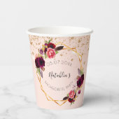 Junggeselinnen-Abschied Rose Gold Glitzer Blumenna Pappbecher (Rückseite)