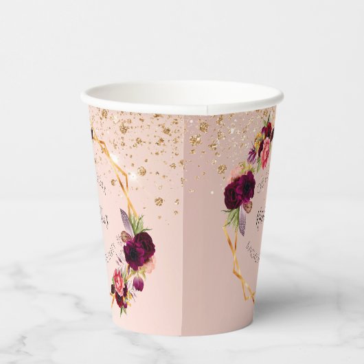 Junggeselinnen-Abschied Rose Gold Glitzer Blumenna Pappbecher (Rechts)