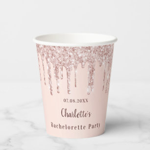 Junggeselinnen-Abschied Rose Goldblume Glitzer Nam Pappbecher