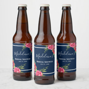 Junggeselinnen-Abschied Rot und Rosa Blume Dunkle  Bierflaschenetikett