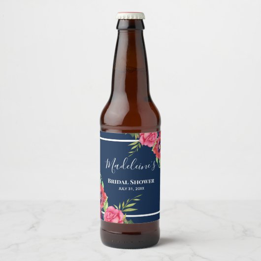 Junggeselinnen-Abschied Rot und Rosa Blume Dunkle  Bierflaschenetikett (Vorderseite)