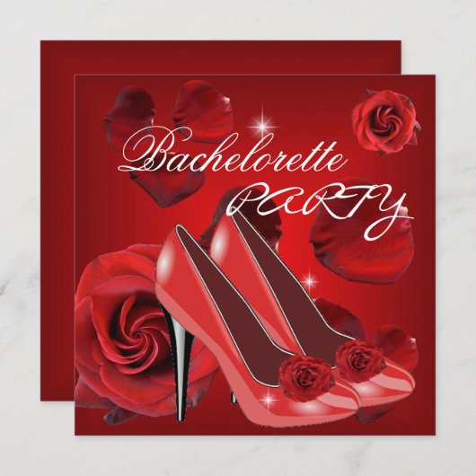 Junggeselinnen-Abschied Rote Rosen Hi Heel Shoe Einladung (Vorne/Hinten)